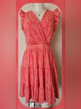 Rachel Zoe Coral Pink Floral Wrap Tiered Dress